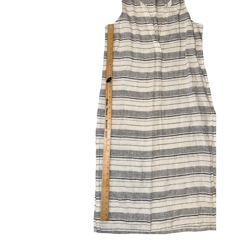 Athleta Stripe Midi Kaftan Women Medium Navy‎ White Linen Sleeveless Dress - Picture 7 of 8